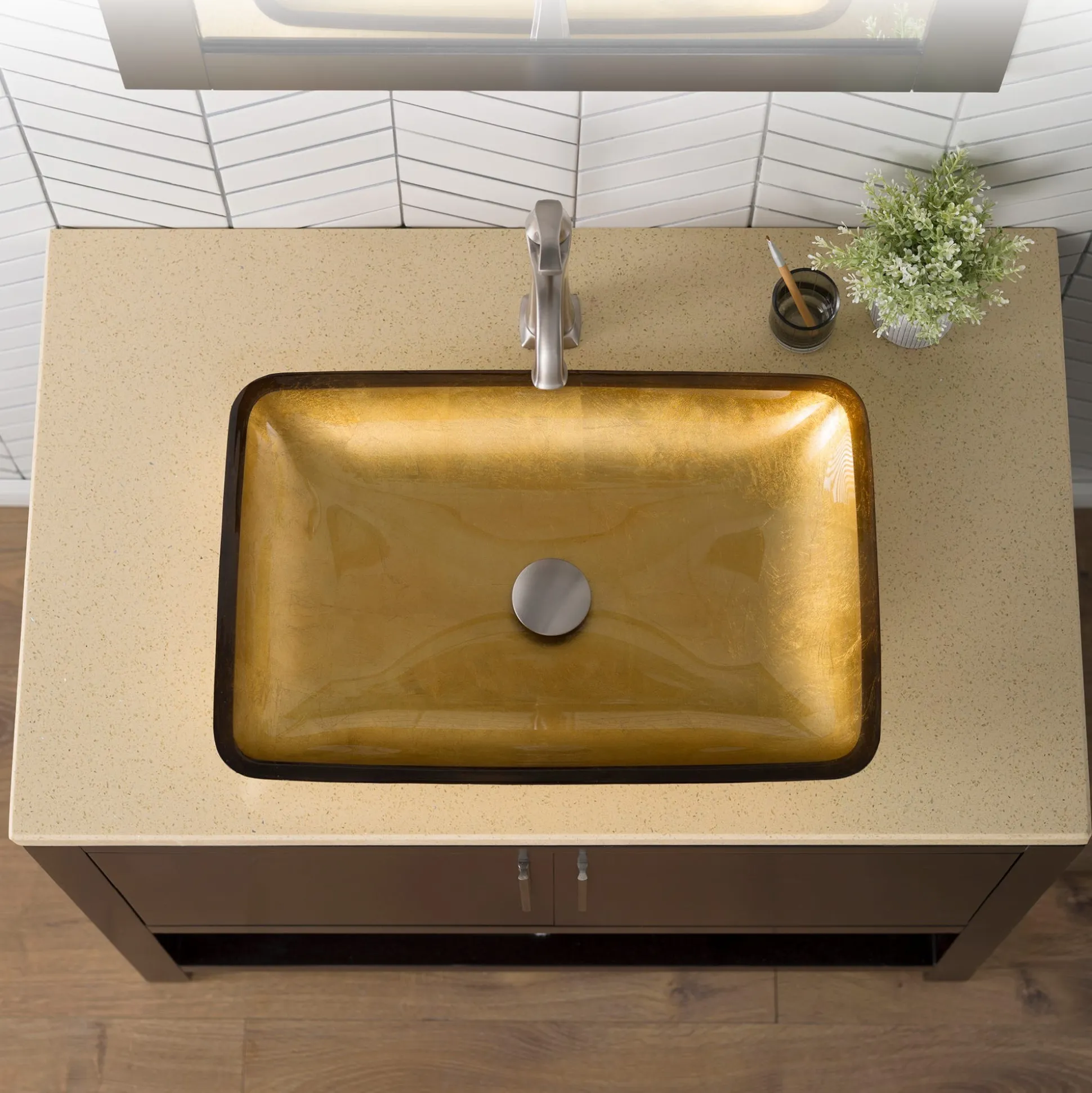 Gold Rectangular Glass Vessel 22" Bathroom Sink