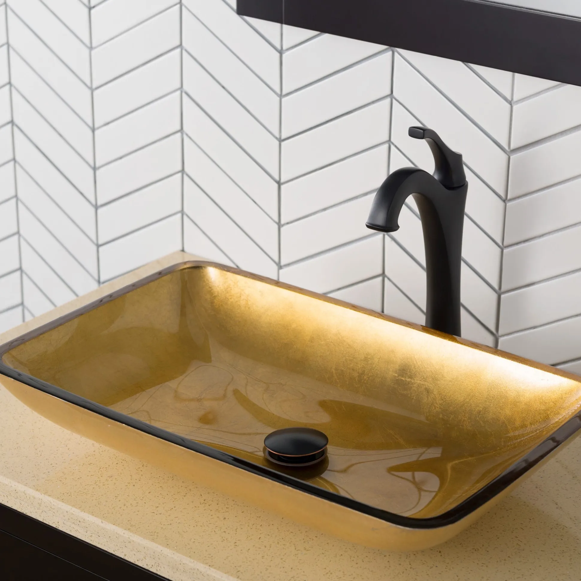 Gold Rectangular Glass Vessel 22" Bathroom Sink