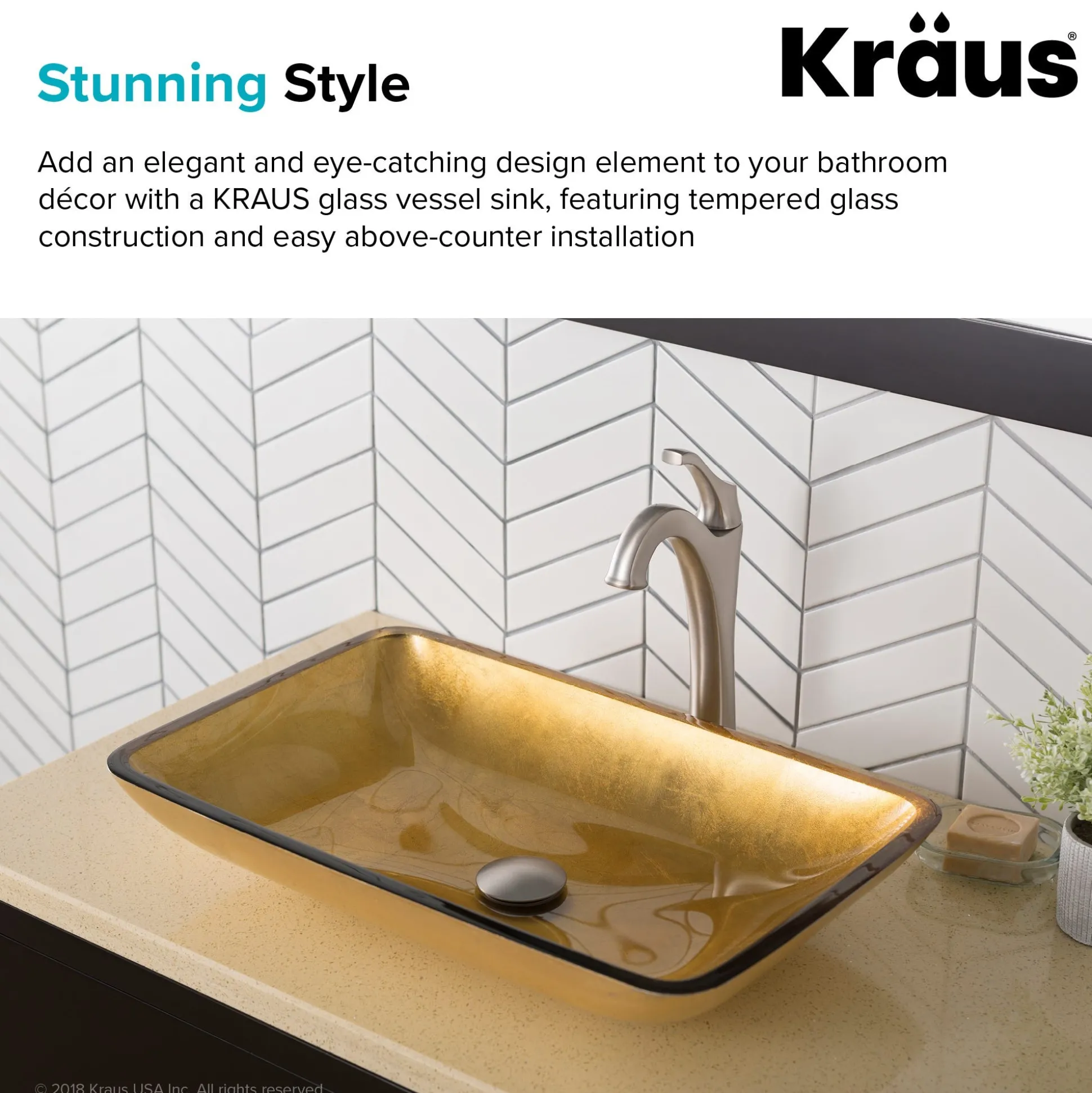 Gold Rectangular Glass Vessel 22" Bathroom Sink