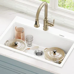 31” Granite Drop In / Undermount Single Bowl White Kitchen Sink
