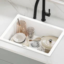 24” Granite Drop In / Undermount Single Bowl White Kitchen Sink