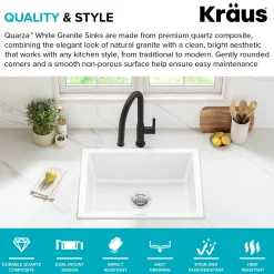 24” Granite Drop In / Undermount Single Bowl White Kitchen Sink