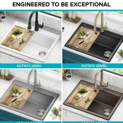 28” Granite Workstation Drop In Top Mount Single Bowl Kitchen Sink in White with Accessories