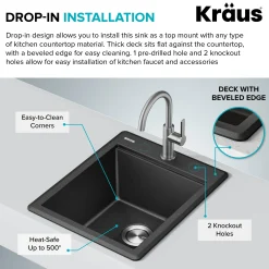 18” Granite Workstation Drop In Top Mount Single Bowl Kitchen Bar Sink in White with Accessories