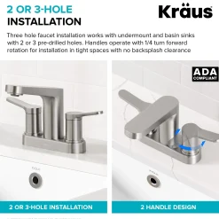 2-Handle 4-inch Centerset Bathroom Faucet in Spot-Free Brushed Nickel/ Matte Black with Pop Up Drain and Supply Lines