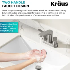 2-Handle 4-inch Centerset Bathroom Faucet in Spot-Free Brushed Nickel/ Matte Black with Pop Up Drain and Supply Lines