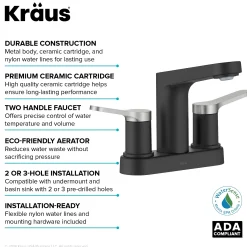 2-Handle 4-inch Centerset Bathroom Faucet in Spot-Free Brushed Nickel/ Matte Black with Pop Up Drain and Supply Lines