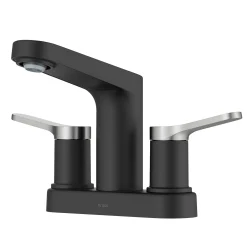 2-Handle 4-inch Centerset Bathroom Faucet in Spot-Free Brushed Nickel/ Matte Black with Pop Up Drain and Supply Lines