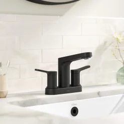 2-Handle 4-inch Centerset Bathroom Faucet in Matte Black with Pop Up Drain and Supply Lines