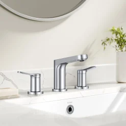 2-Handle 8-inch Widespread Bathroom Faucet in Chrome with Pop Up Drain and Supply Lines