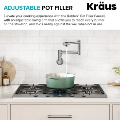 2 Handle Wall Mount Pot Filler Faucet with Retractable Arm in Spot-Free Stainless Steel