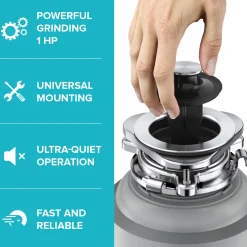 High-Speed 1 HP Continuous Feed Ultra-Quiet Motor Garbage Disposal with Power Cord and Flange Included and Universal Mount