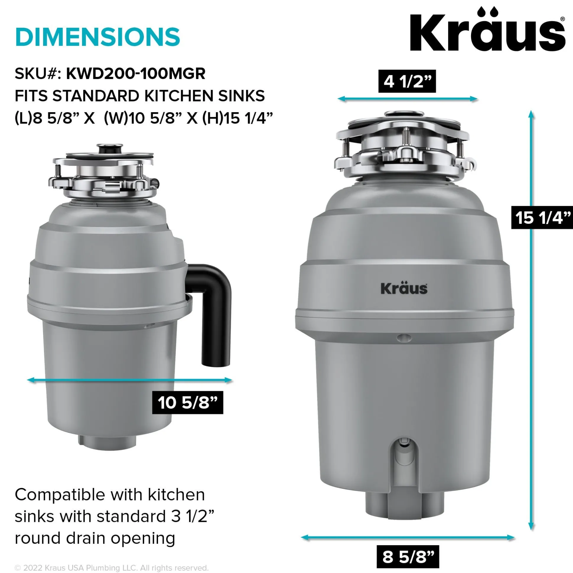 High-Speed 1 HP Continuous Feed Ultra-Quiet Motor Garbage Disposal with Power Cord and Flange Included and Universal Mount