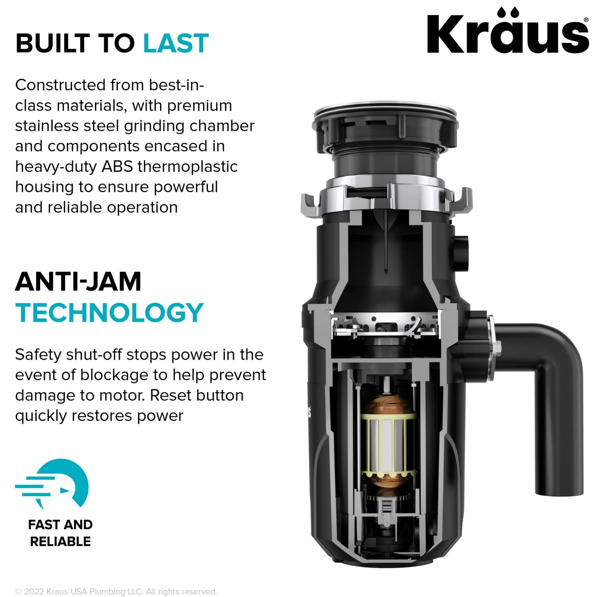 High-Speed 1/2 HP Continuous Feed Ultra-Quiet Motor Garbage Disposal with Quick Connect Mount, Power Cord and Flange Included