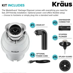 3/4 HP Continuous Feed Garbage Disposal with Ultra-Quiet Motor for Kitchen Sink with Power Cord and Flange Included