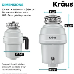 1 HP Continuous Feed Garbage Disposal with Ultra-Quiet Motor for Kitchen Sink with Power Cord and Flange Included