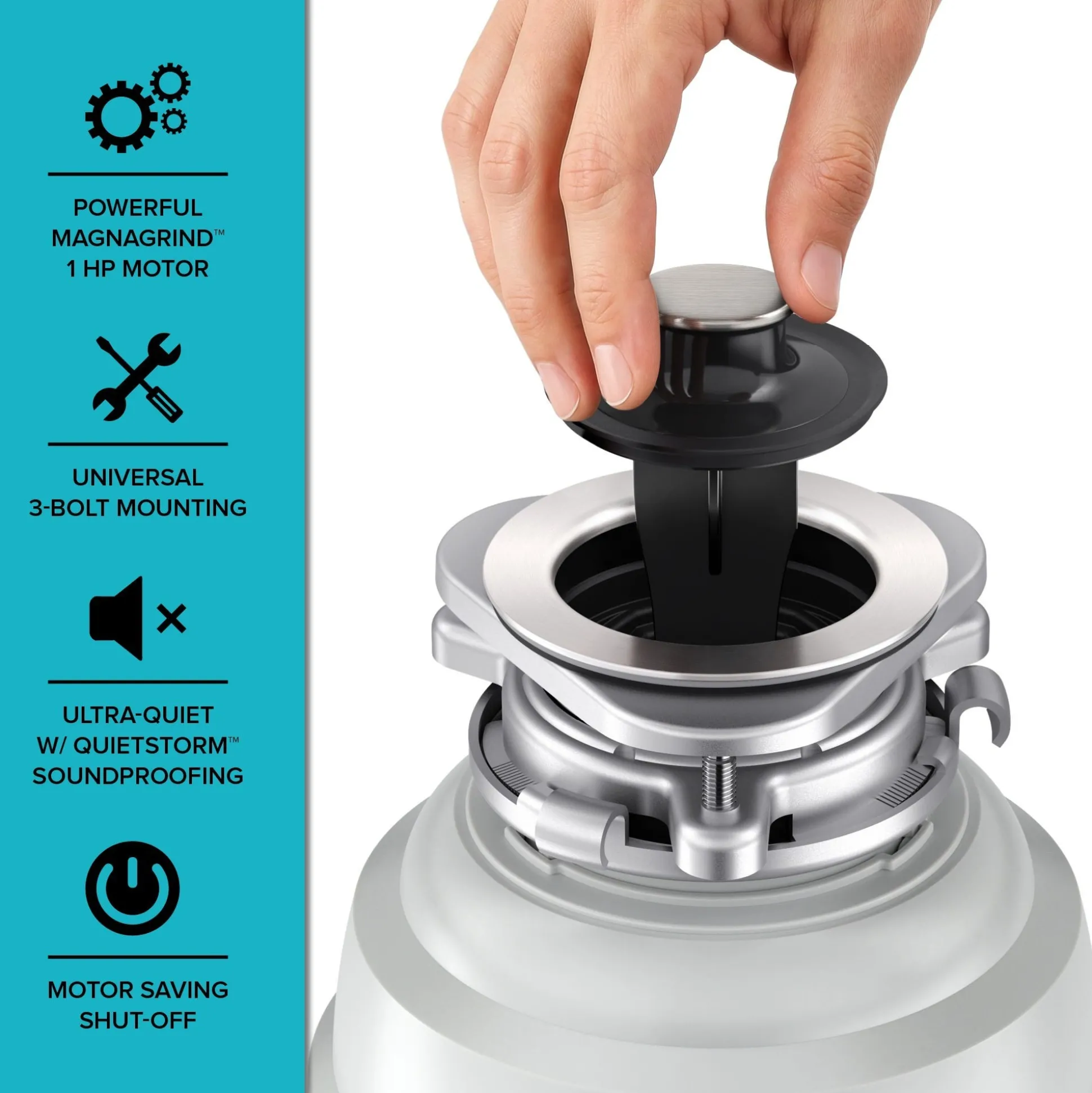 1 HP Continuous Feed Garbage Disposal with Ultra-Quiet Motor for Kitchen Sink with Power Cord and Flange Included