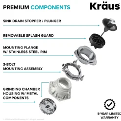1/2 HP Continuous Feed Garbage Disposal with Ultra-Quiet Motor for Kitchen Sink with Power Cord and Flange Included