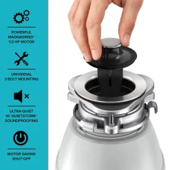 1/2 HP Continuous Feed Garbage Disposal with Ultra-Quiet Motor for Kitchen Sink with Power Cord and Flange Included