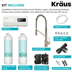 2-in-1 Commercial Style Pull-Down Single Handle Water Filter Kitchen Faucet in Spot-Free Antique Champagne Bronze with Purita™ 2-Stage Under-Sink Filtration System
