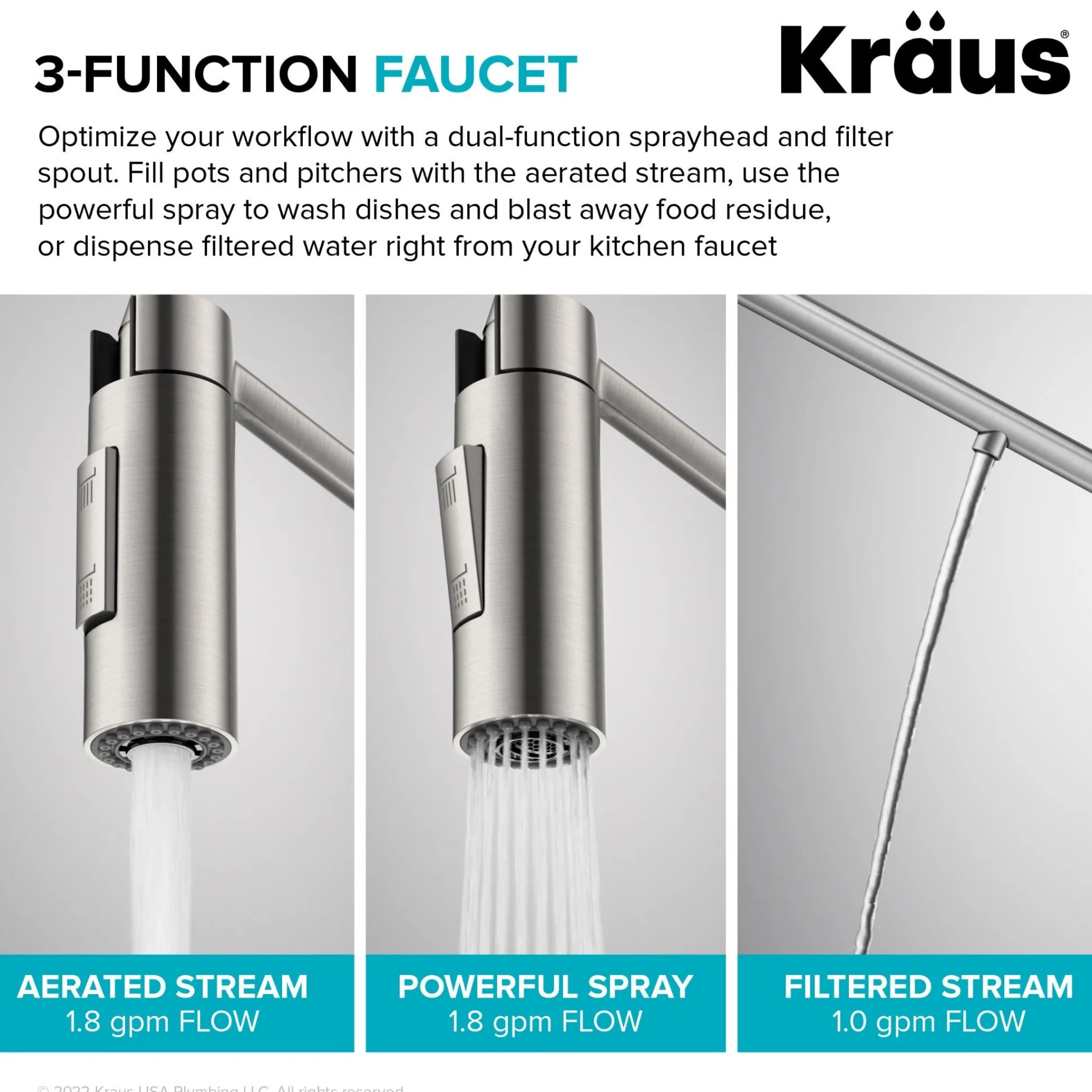 2-in-1 Commercial Style Pull-Down Single Handle Water Filter Kitchen Faucet for Reverse Osmosis or Water Filtration System in Spot-Free Antique Champagne Bronze