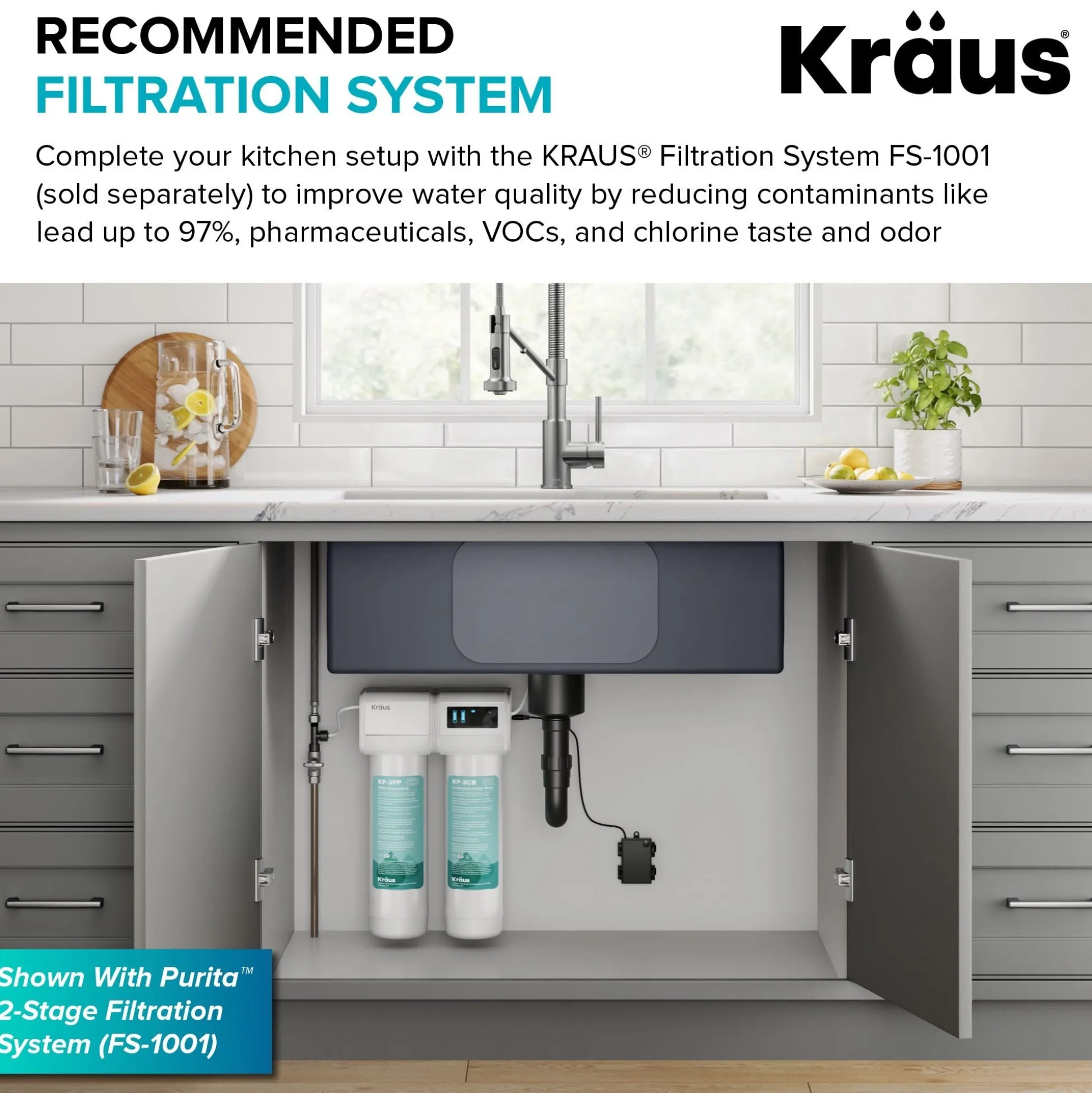 2-in-1 Commercial Style Pull Down Single Handle Water Filter Kitchen Faucet for Reverse Osmosis or Water Filtration System in Spot-Free Brushed Brass