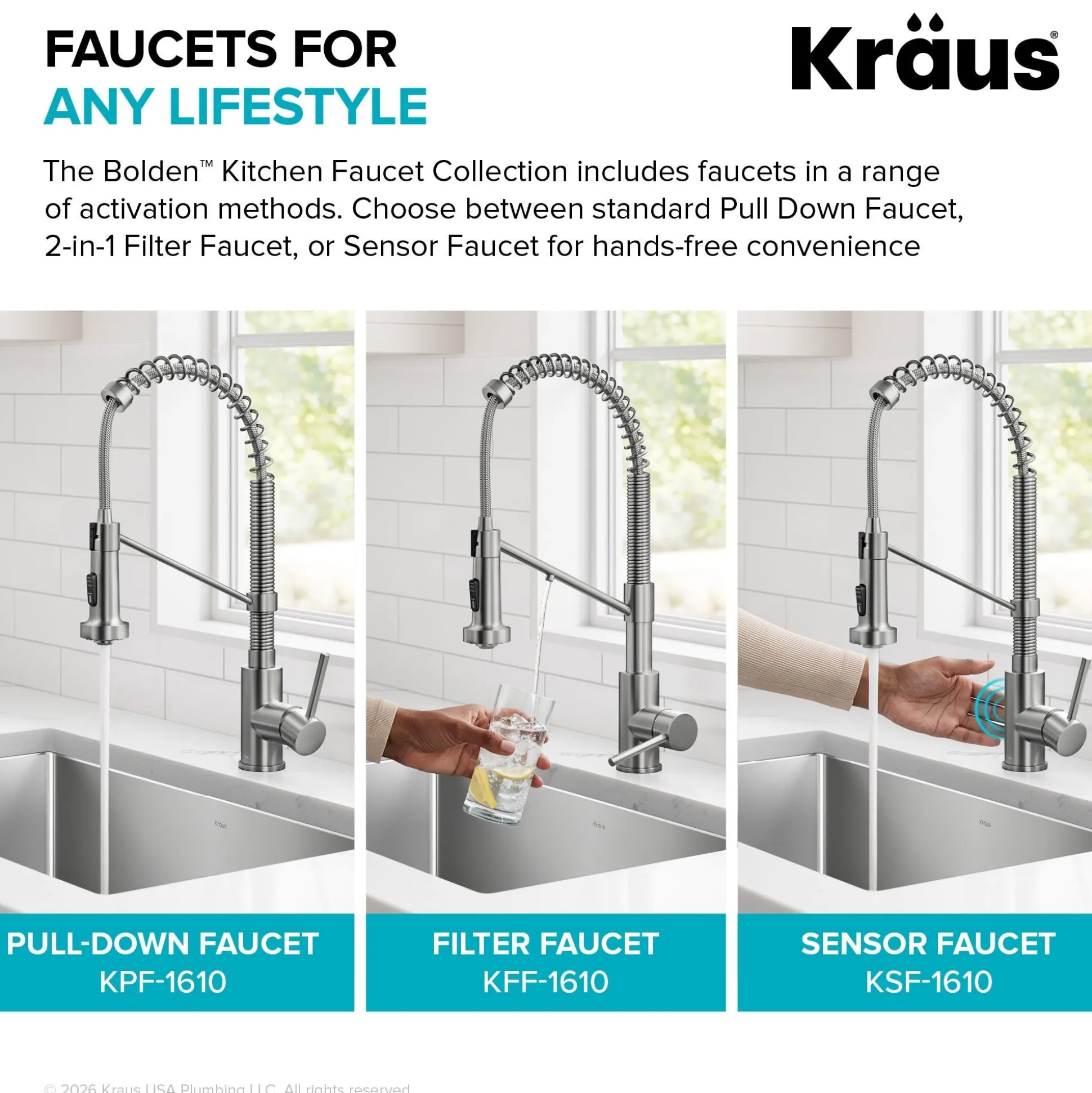 2-in-1 Commercial Style Pull Down Single Handle Water Filter Kitchen Faucet for Reverse Osmosis or Water Filtration System in Spot-Free Brushed Brass