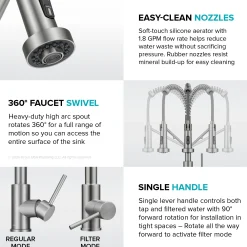 2-in-1 Commercial Style Pull Down Single Handle Water Filter Kitchen Faucet for Reverse Osmosis or Water Filtration System in Brushed Brass / Matte Black