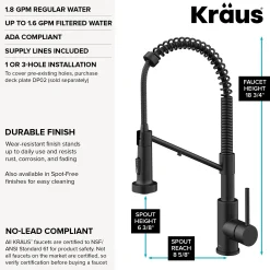 2-in-1 Commercial Style Pull Down Single Handle Water Filter Kitchen Faucet for Reverse Osmosis or Water Filtration System in Matte Black