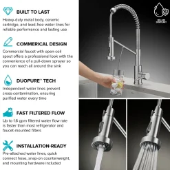 2-in-1 Commercial Style Pull Down Kitchen Faucet with Integrated Water Filter Tap for Reverse Osmosis or Water Filtration System in Matte Black / Spot-Free Black Stainless Steel
