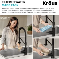 2-in-1 Commercial Style Pull Down Kitchen Faucet with Integrated Water Filter Tap for Reverse Osmosis or Water Filtration System in Matte Black / Spot-Free Black Stainless Steel