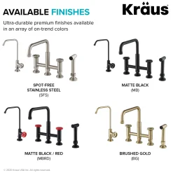 Industrial Bridge Kitchen Faucet and Water Filter Faucet Combo in Matte Black