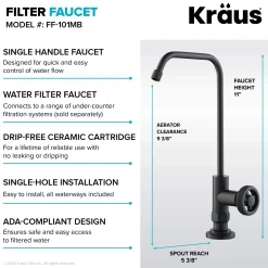 Industrial Bridge Kitchen Faucet and Water Filter Faucet Combo in Matte Black