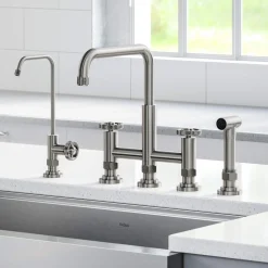 Industrial Bridge Kitchen Faucet and Water Filter Faucet Combo in Spot Free Stainless Steel