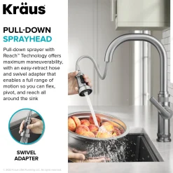 Industrial Pull-Down Single Handle Kitchen Faucet in Spot-Free Black Stainless Steel