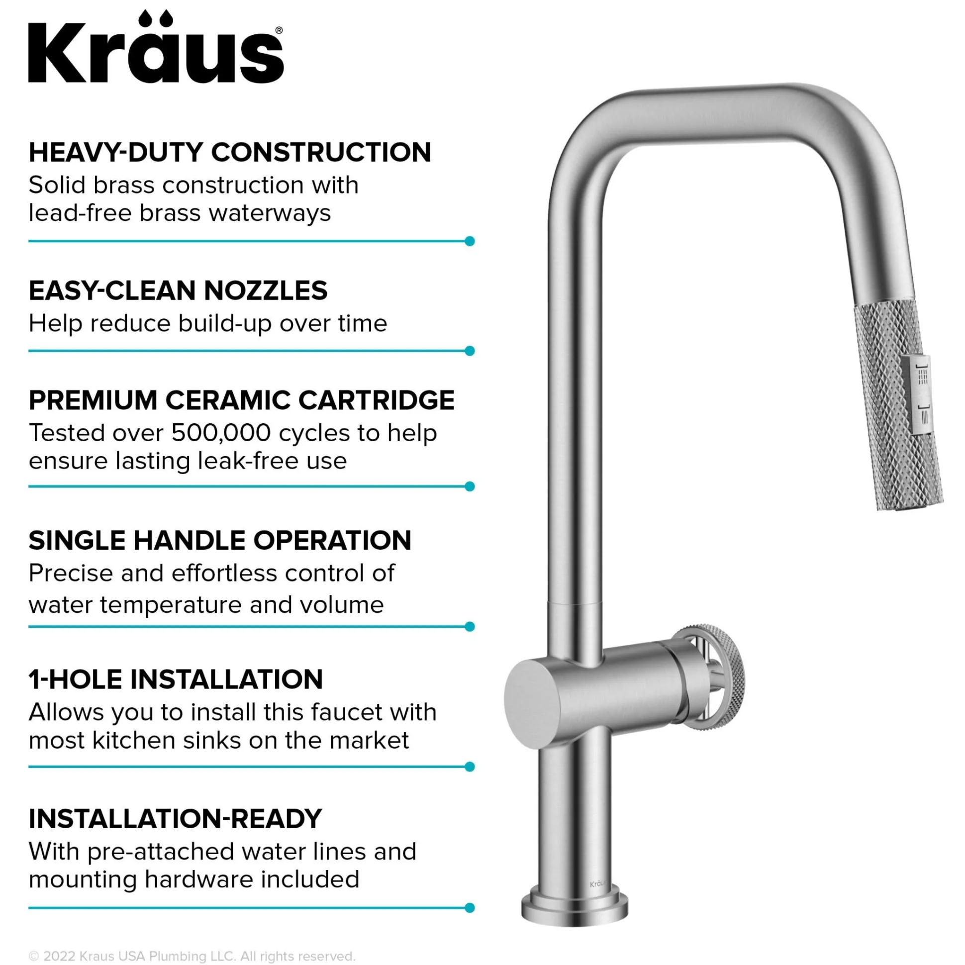 Industrial Pull-Down Single Handle Kitchen Faucet in Spot-Free Stainless Steel