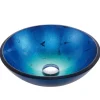 Irruption Blue Glass Vessel 16 1/2" Bathroom Sink w/ Pop-Up Drain in Satin Nickel