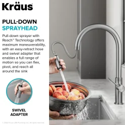 Modern Industrial Pull-Down Single Handle Kitchen Faucet in Brushed Gold
