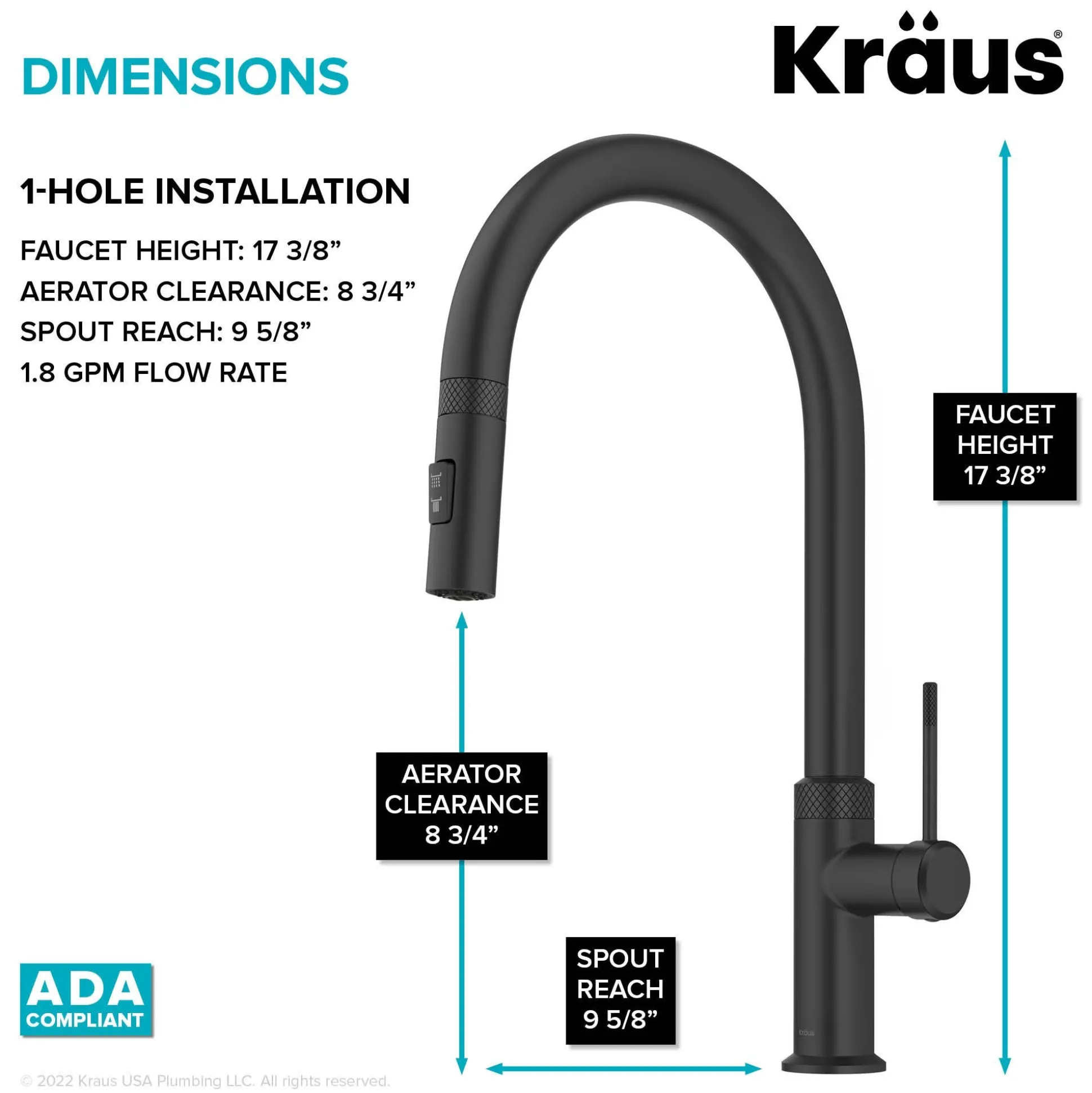 Modern Industrial Pull-Down Single Handle Kitchen Faucet in Matte Black