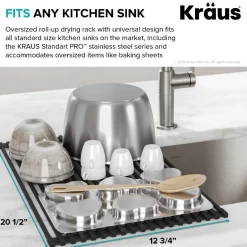 Multipurpose Over Sink Roll-Up Dish Drying Rack in Grey