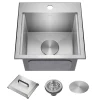 15” Outdoor Drop In / Top Mount 16-Gauge Marine Grade T-316 Stainless Steel Single Bowl Workstation Kitchen Sink with Outdoor Sink Cover