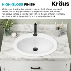 22” Oval Porcelain CeramicSelf-Rimming Drop-InTop MountBathroom Sinkin Whitewith OverflowDrain