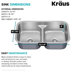 Premier 32” Undermount 50/50 Double Bowl 18-Gauge Stainless Steel Kitchen Sink and Commercial Style Pull Down Faucet in Spot-Free Stainless Steel