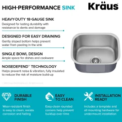 Premier 20” Undermount Single Bowl 18-Gauge Stainless Steel Kitchen Sink