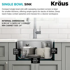Premier 20” Undermount Single Bowl 18-Gauge Stainless Steel Kitchen Sink