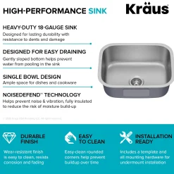 Premier 23” Undermount Single Bowl 18-Gauge Stainless Steel Kitchen Sink