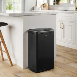Rectangular 13 Gallon Touchless Motion Sensor Trash Can in Matte Black Finish withSoftShut Lid