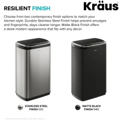 Rectangular 13 Gallon Touchless Motion Sensor Trash Can in Matte Black Finish withSoftShut Lid