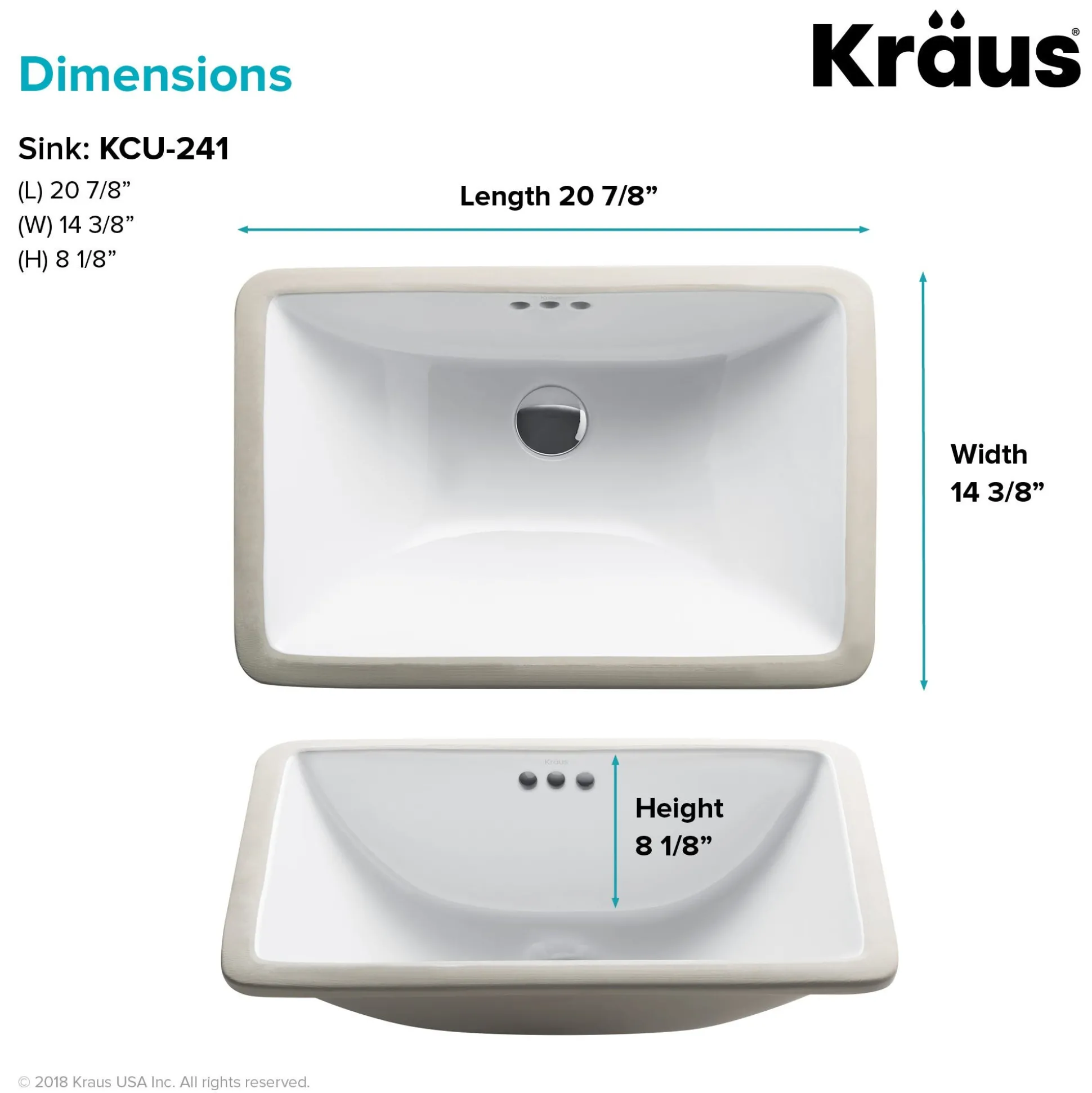 21" RectangularPorcelain CeramicUndermountBathroom Sinkin Whitewith OverflowDrain