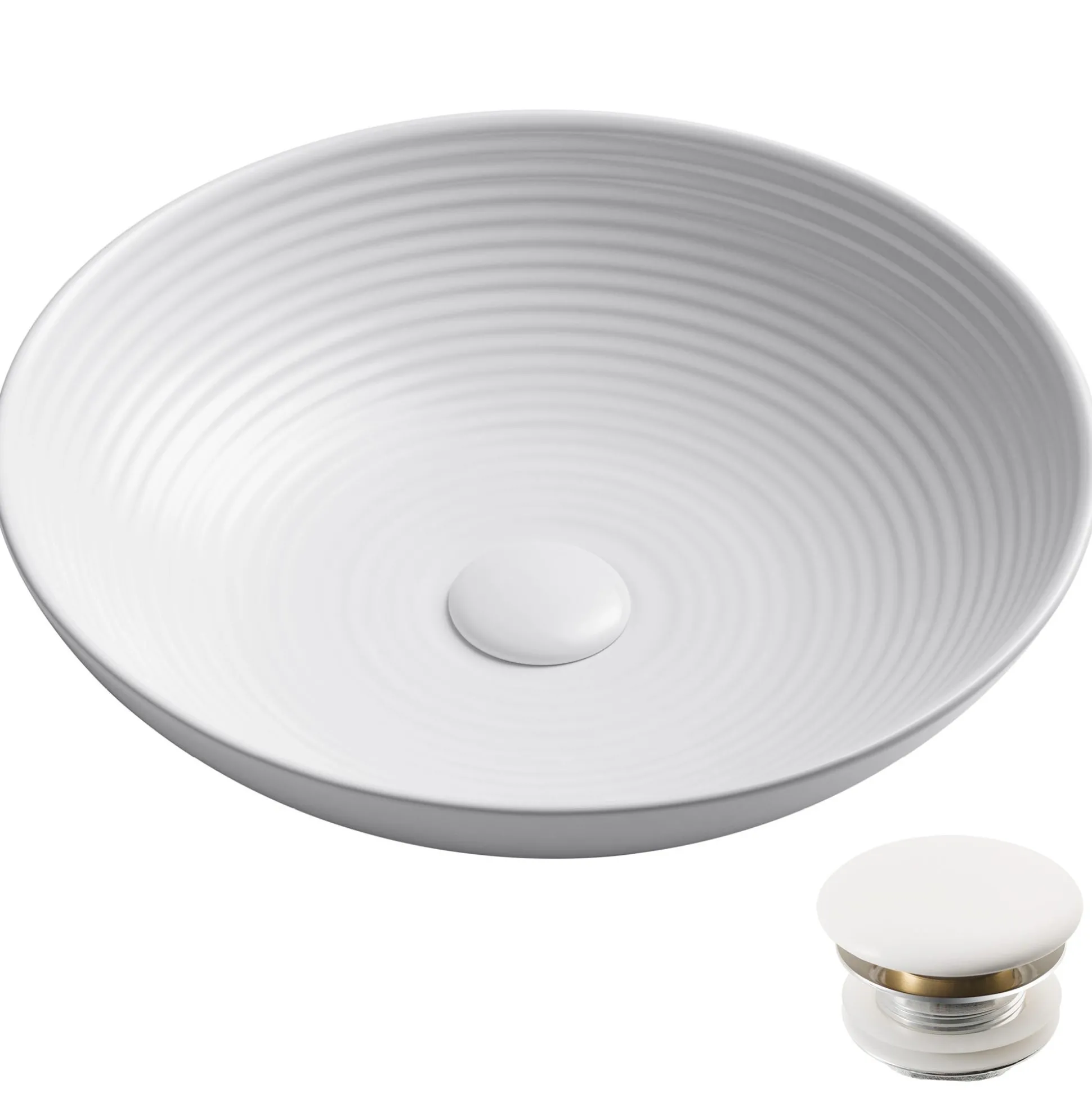 16 1/2" Round Vessel Ceramic Bathroom Sink in White wth Pop Up Drain
